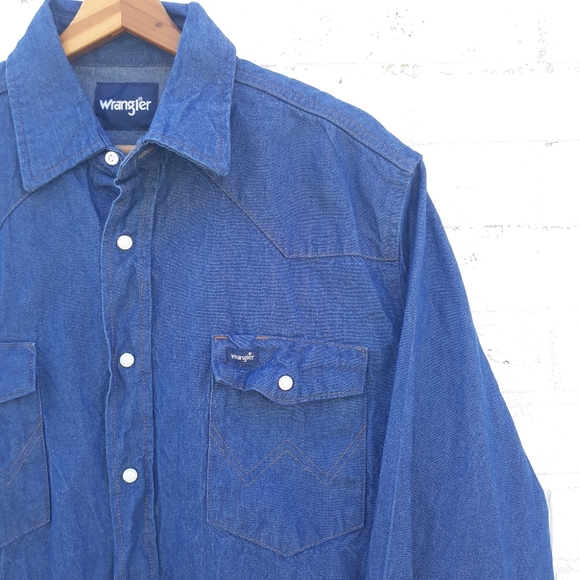 Wrangler Western Pearl Snap Shirt Denim - Picture 2 of 8